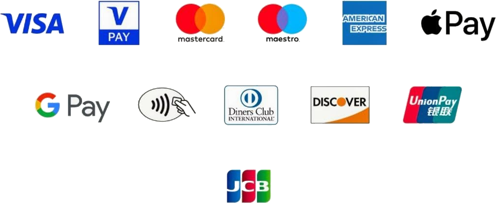 Akzeptierte Zahlungsmethoden: Visa, Mastercard, Maestro, American Express, Apple Pay, Google Pay und weitere